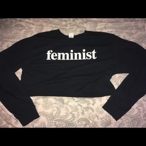 Feminist long sleeve black crop top